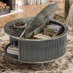 &Uuml;mmargune kohvilaud, 80 cm, Ribedega kesklaud koos hoiuruumiga, kohvilaud reguleeritavate jalapatjade ja l&uuml;kanduksega, kaasaegne kesklaud elutuppa, v&auml;ikesesse ruumi (hall)