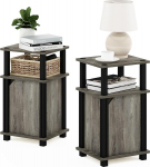 Furinno Just 3-Tier Side Table with Door, Set of 2, French Oak/Black