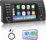 Autoradio kompatibel mit BMW E39, M5, X5, 5er Serie, toetab drahtloses/kabelloses CarPlay, Android Auto ning Mirror Link. Mit AM/FM/RDS/USB/DSP/Bluetooth/Mikrofon.
