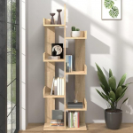 homiuse Bookcase Tree Shaped 8 Compartments Bookcase Shelf Wall Filing Cabinet Shelf Slim Bookshelf Wooden Book Shelf Book Cabinet Storage Shelf Sonoma Oak Wood 48 x 25.5 x 140 cm