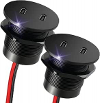 USB C pistikupesa 12 V Eluauto t&auml;isalumiinium 40 W, paigaldus Dual PD 3.0 20 W C-t&uuml;&uuml;pi laadija, auto sigaretis&uuml;&uuml;taja adapter paadi, haagissuvila, haagissuvila, auto, veoauto jaoks (2 tk)