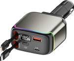 XXZU 137 W sigaretis&uuml;&uuml;taja USB, 4-in-1 autolaadija 2 sisset&otilde;mmatava kaabliga ja USB C + USB A laadimispordid, 24/12 V pinge n&auml;idik, auto mobiiltelefoni laadija iPhone / Android / iPad / s&uuml;learvutile