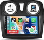 2G+64G Android 13 autoraadio Dacia Sandero II B52 2012-2019, 9-tolline puuteekraan koos juhtmevaba CarPlay Android auto peeglilink 26UI Bluetooth FM GPS navigatsioon WiFi SWC tagurduskaameraga