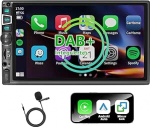 7-tolline Double DIN autoraadio juhtmevaba CarPlay & Android Car, Bluetooth, t&auml;ielik puutetundlik autoraadiokuvar FM, DAB+ ja mikrofoni tugi