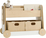 Babywood Wooden Book Shelf on Wheels | Safe Book Shelf for Children | Children's Shelf with 2 Toy Boxes | Montessori Book Shelf | Storage Book Shelf | Bookcase with Two Wooden Toy Boxes