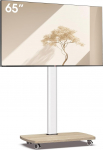 AOKCOS TV Stand Rollable with Wooden Shelf, TV Stand on Wheels for 32-65 Inch TVs, TV Floor Stand, reguleeritava k&otilde;rgusega, p&ouml;&ouml;rlev, kuni 40 kg Max. VESA 400 x 400 mm (valge + naturaalne)