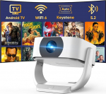 Sisseehitatud rakenduste projektor, E-fookus / auto keystone korrektsioon Mini projektor 4K Native 1080P, WiFi Buetooth kaasaskantav projektor 50% Zoom 270&deg; p&ouml;&ouml;ratav projektor kodukino / v&auml;ljas, &uuml;hilduvusega