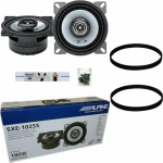 KIT SET F&Uuml;R ALPINE SXE-1025S 2 Koaxial Lautsprecher 2-Wege 10 cm 100 mm 4", 25 Watt rms und 180 Watt max f&uuml;r Standardgeh&auml;use, paarweise + Schraubringe und 5 gratis Aufkleber