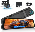 11,8-tolline tagumise vaate kaamera peegel - 1080P HD puuteekraaniga peegel Dashcam koos esi- ja tagumise vaate Backu kaameraga autodele - Loop salvestamine G-Senors parkimise j&auml;lgimine 150&deg; lai nurk koos 64GB TF-kaardiga