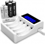 BONAI akulaadija 4 pesaga LCD intelligentne akulaadija AA/AAA NI-MH NI-CD laetavatele akudele koos 4 tk NI-MH 2800mAh AA&1100mAh AAA akudega