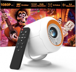 Mini projektor Bluetooth ja WiFi, automaatne elektriline fookus, Full HD 1080P 20000 luumenit, mini projektor 4K toetusega, v&auml;ikese mahuga kaasaskantav projektor kodukino magamistoas (valge)