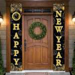 Suur uusaasta uksepaneel, 2 pakki - 72 x 12 tolli, Happy New Year Banner 2023 | Uue aasta uksepaneelide kaunistused | Uue aasta ukse m&auml;rk aastavahetuse peotarbed 2023 Happy New Year Ear