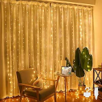 Bigzom Fairy Lights Curtain, Light Curtain Indoor Outdoor 2 x 2 m Fairy Lights USB 200 LED IP65 Veekindel Fairy Lights Curtain koos 10 konksudega Yst&auml;v&auml;np&auml;iv&auml;, Ramadan, Pulmad, J&otilde;ulud (soe valge)