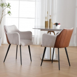 chairus Dining Room Chairs, Set of 2, Kitchen Chairs, PU Leather + Linen, Upholstered Chair, Modern Chairs, Dining Room, Recliner Chairs for Kitchen, Living Room (Beige)