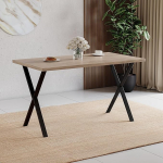 Vida Designs 4 Seater Dining Table with X Shaped Black Metal Legs Industrial Rectangular Kitchen Dining Room Furniture (Oak)