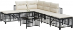 Homgoday Corner Sofa Set 3 Pieces with Poly Rattan Cushion Black Sofa Bed Living Room Sofa Set Outdoor Garden Furniture