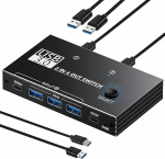 USB 3.0 Switch 2 PC, USB l&uuml;liti klaviatuurile, hiirele, printerile, k&otilde;vakettale, &uuml;he nupuga l&uuml;litiadapter 3 kaabliga, &uuml;hildub Windows, Mac, Linuxiga