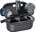 2-in-1 Lavalier-Mikrofon, 40 Std Akku, Profi-NR, Magnetbefestigung, 55m Reichweite, f&uuml;r IOS & Android, Recording, Streaming