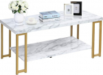 COSTWAY Coffee Table, Marble Look, Side Table, Gold, Retro, Sofa Table, Modern Living Room Table