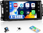 CAMECHO 4+64G 7-tolline DSP autoraadio Jeep Wrangler Ram JK Dodge Challengerile koos traadita Carplay, Android 13 Bluetooth raadio IPS HD puuteekraaniga Android auto WiFi GPS FM/RDS + tagurduskaamera