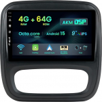 DAB+ 4G + 64G IPS 9-tolline Android 15 autoraadio Opel Vivaro B/Renault Trafic/Fiat Talento/Nissan NV300 GPS|kaamera + MIC|toetab Carplay/DSP/WiFi/BT5.0/USB/MirrorLink/SWC/FM/AM