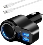 Sigaretis&uuml;&uuml;taja USB, 36W/7A autolaadija, PD3.0 auto USB adapter 4 in 1 autolaadija kiirlaadija koos C-t&uuml;&uuml;pi C-kaabliga, iPhone 13 12 11 8 Samsung Galaxy Note9 S10 S9 GPS Dash Camera jaoks