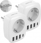 VINTAR 2 PC adapter Itaalia pistikupesa, 5-in-1 reisiadapter Itaalia 3 USB pordi ja 1 USB C pordiga, sobib reisiadapteriks Itaalias, Maldiividel, T&scaron;iilis, Uruguays, valge, t&uuml;&uuml;p L