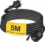 V&auml;litingimustes kasutatav pikenduskaabel 5 m koos kaitsekorgiga H07RN-F 3G 2,5 mm&sup2;, kummist toitejuhtme pikendus Schuko pistikuga v&auml;litingimustes IP44, elektrikaabel v&auml;litingimustes, 3500 W, 16 A 250 V, must
