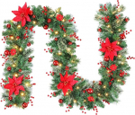 Lewondr J&otilde;ulugirland koos valgustusega, 2,7 m 50 LED soe akutoitega valgustus, j&otilde;ulukaunistus siseruumides treppide, piirded, kamin, mantel, veranda, punane lill ja kujukesed.