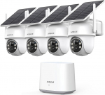 ANSQUE Outdoor Solar Battery Surveillance Camera, 4 Cam Set & HomeBase, No Subscription, Wireless 360&deg; PTZ Camera, 2K Colour Night Vision, Auto Tracking Function, 365 Days Battery Life, 32 GB Local