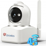 ctronics 4MP 3G/4G LTE Indoor Surveillance Camera with SIM Card, 360&deg; PTZ IP Camera Indoor, Motion / Human Detection, Car Tracking, Colour Night Vision, 2-Way Audio, Cloud, PC/Smartphone, Pluggable