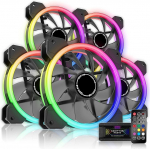 EZDIY-FAB RGB Dual Ring Case Fan 120mm 5V emaplaadi s&uuml;nkroniseerimise kiiruse reguleeritav RGB s&uuml;nkroonventilaator koos ventilaatori Hub X ja kaugjuhtimispakiga 5-st paketist