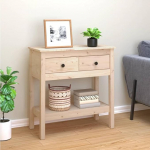 Konsolentisch aus massivem Kiefernholz, 75 x 35 x 75 cm, mit 2 Schubladen und 1 offenem Fach f&uuml;r Eingang und Wohnzimmer, robuste Struktur und rustikales Design, ideal f&uuml;r M&ouml;bel