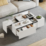 Merax ristk&uuml;likukujuline kohvilaud, kaasaegne elutoa laud, pikendatav l&uuml;kandlauaga, multifunktsionaalne kohvilaud 4 sahtliga, k&otilde;rgl&auml;ikega diivanilaud, k&uuml;ljelaud elutuppa, kontorisse