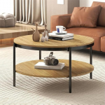 Manora &uuml;mmargune puidust kohvilaud, &uuml;mmargune elutoa laud, v&auml;ike, 80 cm, diivanilaud hoiuruumiga, 2 tasandit, tamme v&auml;limus, metalljalad terasraamiga (hele tamm)