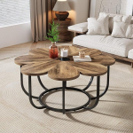 Tribesigns kohvilaud, moodne lillekujuline kohvilaud kunstmarmorist lauaga, 100 cm suur metallist raamiga lilleline aktsentlaud, diivanilaud elutuppa, pruun ja must