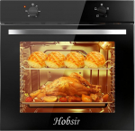 Hobsir Einbaubackofen mit Drehknopfsteuerung, 65L, 60 x 60 cm, Einbauofen mit Stecker, 4 Funktionen, 50-250&deg;C, Doppelt Verglaste T&uuml;r, Einbau-Backofen Ohne Kochfeld, 2000W