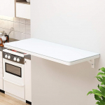 Schwebender, an der Wand montierter Klapptisch mit Platte aus geh&auml;rtetem Glas, wei&szlig;em Marmormuster, ausklappbarer Computertisch und Esstisch f&uuml;r das Home Office und die Bar