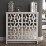 Galano Newark Sideboard 2 uksega, kaasaegne disain akr&uuml;&uuml;lpeegli ja hoiuruumiga, kapp elutuppa, k&ouml;&ouml;ki ja esikusse, tammehall tolmune
