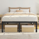 Yaheetech Double Metal voodiraam, millel on raske teraslattidega tugi, libisemisvastane madrats, ei vaja Box Spring'i, voodi all hoiuruum (must)