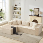 GarveeHome Cosy Cloud nurgadiivan - 106-tolline modulaarne L-kujuline diivan elutuppa - s&uuml;gav iste, kondita disain, vasakpoolne lamamistool, n&ouml;&ouml;rkangas, 5 padja, ei vaja kokkupanekut - beež