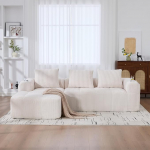 Suur Corduroy diivan, kaasaegne Cord L-kujuline diivan k&uuml;ljetaskuga, nurgadiivan koos tassihoidjatega, ei vaja paigaldamist, beež