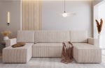 Kreemjas Mimir Corduroy U-kujuline nurgadiivan 303 x 80 x 145 cm koos magamisfunktsiooni ja voodikastiga - diivanvoodi voodikastiga - nurgadiivan koos panipaigaga - kangas: POSO 100