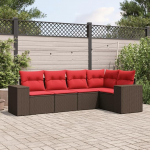5-teiliges Gartensofa-Set mit Kissen aus braunem Polyrattan - Gartenm&ouml;bel Set 5-teilig braun PE Rattan Sofagarnitur mit Polster