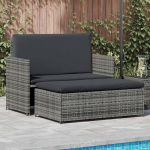 2-TLG. Garten-Lounge-Set Poly Rattan Grau mit 2-Sitzer Sofa, Hocker und Kissen f&uuml;r Terrasse