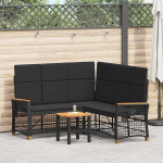 Modernes Outdoor Diivan Schwarz aus Poly-Rattan und Stahl mit Rei&szlig;verschlusskissen und verstellbaren R&uuml;ckenlehnen als Gartenm&ouml;bel Set