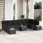 Modernes Outdoor-Sofa-Set Gartensofa-Set mit Kissen 10-teilig Schwarz Poly-Rattan Modulares Gartensofa-Set 6 Mittelsitze 2 Ecksofa Beistelltische