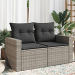 2-Sitzer Gartensofa Schwarz PE Rattan mit Kissen f&uuml;r Terrasse als Gartenm&ouml;bel Set, bequemes Gartensofa mit Polsterkissen aus Polyrattan