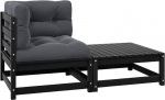 Massivholz Garten-Ecksofa grau Eckgarnitur aus Kiefernholz mit grauen Kissen modular kombinierbar 2-TLG. Set Gartenm&ouml;bel Ecksofa