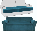 Housse de Canap&eacute; Velvet Slipcover Set for Loveseat, 3-osaline diivanikate koos 2-kohalise Stretch ja eraldi T-padja halli v&auml;rvi (Teal)